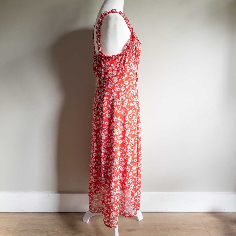 Nordstrom Floret Studios‎ Floral Button Front Red Women's Dress MIDI Size Small - Picture 6 of 10